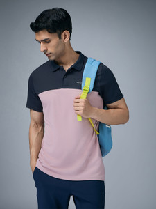 TECHNOSPORT Colorblock Men Polo Neck Pink T-Shirt