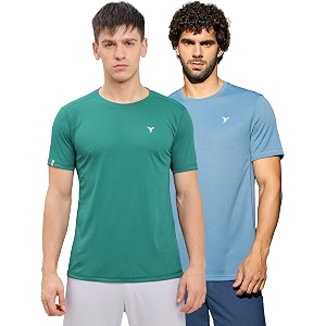 technosport men39s 100 polyester slim fit solid short sleeve t-shirt for gym workout sports and regular use - pack of 2