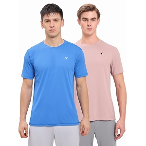 technosport men39s 100 polyester slim fit solid short sleeve t-shirt for gym workout sports and regular use - pack of 2