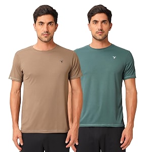 technosport men39s 100 polyester slim fit solid short sleeve t-shirt for gym workout sports and regular use - pack of 2