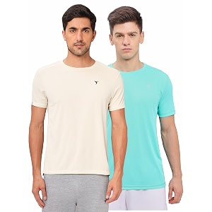 technosport men39s 100 polyester slim fit solid short sleeve t-shirt for gym workout sports and regular use - pack of 2