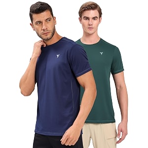 technosport men39s 100 polyester slim fit solid short sleeve t-shirt for gym workout sports and regular use - pack of 2