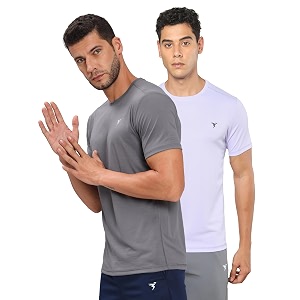 technosport men39s 100 polyester slim fit solid short sleeve t-shirt for gym workout sports and regular use - pack of 2