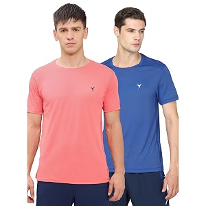 technosport men39s 100 polyester slim fit solid short sleeve t-shirt for gym workout sports and regular use - pack of 2