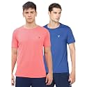 TECHNOSPORT Men's 100% Polyester Slim Fit Solid Short Sleeve T-Shirt for Gym, Workout, Sports and Regular Use - Pack of 2