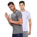 TECHNOSPORT Men's 100% Polyester Slim Fit Solid Short Sleeve T-Shirt for Gym, Workout, Sports and Regular Use - Pack of 2