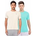 TECHNOSPORT Men's 100% Polyester Slim Fit Solid Short Sleeve T-Shirt for Gym, Workout, Sports and Regular Use - Pack of 2