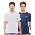 TECHNOSPORT Men's 100% Polyester Slim Fit Solid Short Sleeve T-Shirt for Gym, Workout, Sports and Regular Use - Pack of 2
