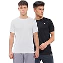 TECHNOSPORT Men's 100% Polyester Slim Fit Solid Short Sleeve T-Shirt for Gym, Workout, Sports and Regular Use - Pack of 2