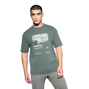 TECHNOSPORT Mens Oversized Fit Half Sleeve Crew