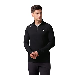 TECHNOSPORT Mens Solid Quarter Zip Gym Slim