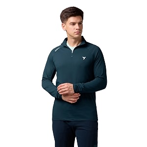 TECHNOSPORT Mens Solid Quarter Zip Gym Slim