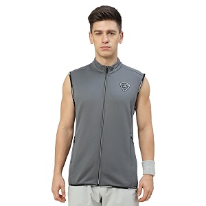 TECHNOSPORT Mens Solid Slim Fit Sleeveless Fleece