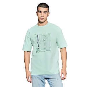 TECHNOSPORT Mens Oversized Fit Half Sleeve Crew