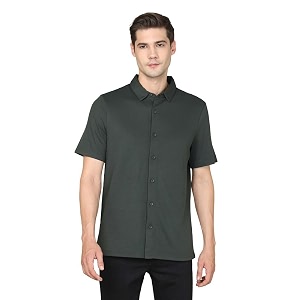 TECHNOSPORT Mens Black Solid Regular Fit Spread