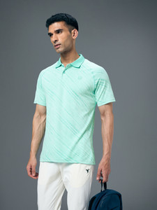 TECHNOSPORT Printed Men Polo Neck Light Blue