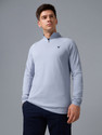 TECHNOSPORT Printed Men Zip Neck Blue T-Shirt