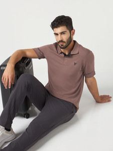 TECHNOSPORT Solid Men Polo Neck Maroon T-Shirt