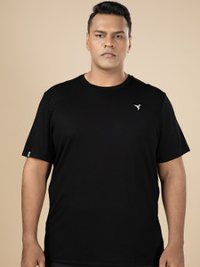 TECHNOSPORT Solid Men Round Neck Black T-Shirt