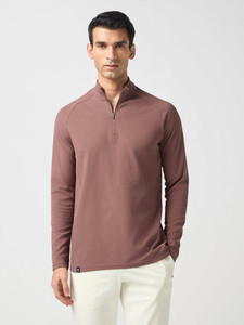 TECHNOSPORT Solid Men Zip Neck Maroon T-Shirt