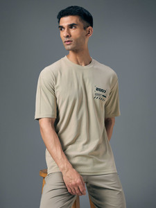 TECHNOSPORT Sporty Men Round Neck Beige T-Shirt