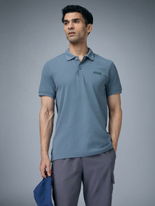 TECHNOSPORT Striped Men Polo Neck Blue T-Shirt