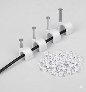 techson 6mm diameter wire fastener circle cable clip with metal nail fr cable management plastic melamine hook  loop cable tie white pack of 200