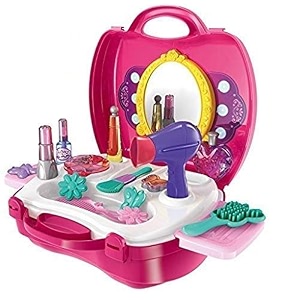 beauty makeup kit for doll girls cosmetic set kit hair salon with 12 pcs makeup accessories portable pretend play fashion set for kids