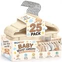 TechZoo 25 Premium Baby Velvet Hangers - 11.8 Inches Non-Slip & Ultra-Slim Baby Hangers for Space-Saving & Children Clothes - 360 Swivel Hook, Strong & Durable Infant & Toddler Clothes Hanger - Beige