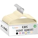 TechZoo 25 Premium Kids Velvet Hangers - 14" Non-Slip Clothes Hangers for Kids & Preteens - Ultra Slim, Space-Saving, Strong & Durable Hangers with 360° Swivel Hook - Beige