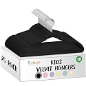 TechZoo 25 Premium Kids Velvet Hangers - 14" Non-Slip Clothes Hangers for Kids & Preteens - Ultra Slim, Space-Saving, Strong & Durable Hangers with 360° Swivel Hook - Black