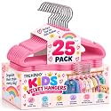 TechZoo 25 Premium Kids Velvet Hangers - 14" Non-Slip Clothes Hangers for Kids & Preteens - Ultra Slim, Space-Saving, Strong & Durable Hangers with 360° Swivel Hook - Pink