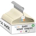 TechZoo 50 Premium Baby Velvet Hangers - 11.8" Non-Slip, Ultra-Slim Space-Saving Children Closet Hangers - 360° Swivel Hook, Strong & Durable Infant & Toddler Clothes Hangers for Wardrobe - Ivory
