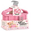 TechZoo 50 Premium Baby Velvet Hangers - 11.8 Inches Non-Slip & Ultra-Slim Baby Hangers for Space-Saving & Children Clothes - 360 Swivel Hook, Strong & Durable Infant & Toddler Clothes Hanger - Pink