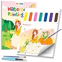 TECJOE Paint with Water Coloring Books for Toddlers, Princess Series Watercolor Set with 3 Brushes, Mess Free Painting Activity for Kids Ages 4 5 6 7 8, Christmas Gifts Arts & Crafts Toy