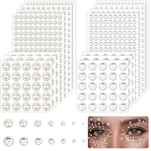 tecokart 2032 pcs self adhesive pearls and rhinestones stickerhair gems and hair pearl face pearls for makeup crafts home decor scrapbooking7 sizes 3mm4mm5mm6mm8mm10mm12mm