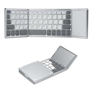 foldable wireless bluetooth keyboard with smart trackpad multi-device connect up to 3 devices portable mini pocket size keyboard long battery usb-c rechargeable for laptoptabletipad