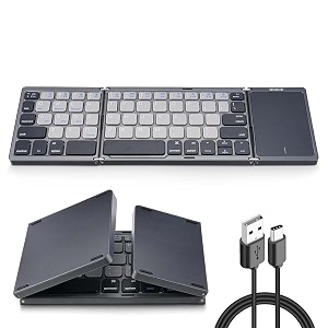 foldable wireless bluetooth keyboard with smart trackpad multi-device connect up to 3 devices portable mini pocket size keyboard long battery usb-c rechargeable for laptoptabletipad