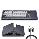 Foldable Wireless Bluetooth Keyboard with Smart Trackpad Multi-Device (Connect Up to 3 Devices) Portable Mini Pocket Size Keyboard, Long Battery, USB-C Rechargeable for Laptop/Tablet/iPad