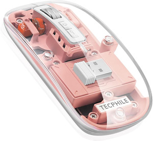 tecphile multidevice transparent bluetooth wireless mouse three mode bt1 bt2 24ghz ambidextrous optical  gaming mouse 24ghz wireless bluetooth pink