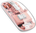 TECPHILE Multidevice Transparent Bluetooth Wireless Mouse Three Mode (BT1+ BT2+ 2.4GHz) Ambidextrous Optical  Gaming Mouse (2.4GHz Wireless, Bluetooth, Pink)
