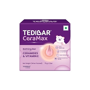 tedibar ceramax baby bathing bar -75g x 3  pack of 3  enriched with ceramides amp vitamin e  100 soap free  skin friendly ph  by torrent pharma
