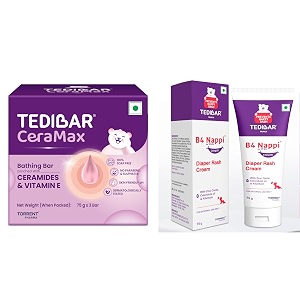 tedibar ceramax bathing bar75g x 3 and b4 nappi diaper rash prevention cream 75gm