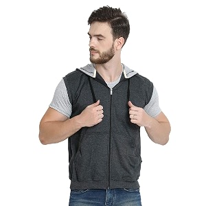 Teemoods Mens Cotton Fleece Sleeveless Hooded Jacket