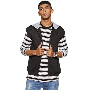 Teemoods Mens Cotton Fleece Sleeveless Hooded Jacket