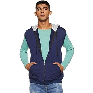 Teemoods Mens Cotton Fleece Sleeveless Hooded Jacket