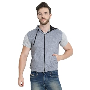 Teemoods Mens Cotton Fleece Sleeveless Hooded Jacket