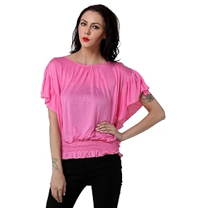 Teemoods Womens Short Sleeve Blouson Top -