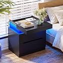 TEENFON Night Stand with 2 Drawers, Nightstand with App-Controlled Adjustable LED Light, Bedside Table with Slidable Hidden Storage Space, Modern Nightstands for Bedroom,Black