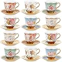Teenyyou Set of 12 Tea Cups and Saucers, Stylish Style, 5.4 oz